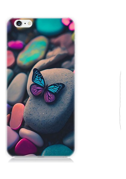 Apple Iphone 6 Uyumlu Kelebek ve Renkli Taşlar Desenli Silikon Kılıf