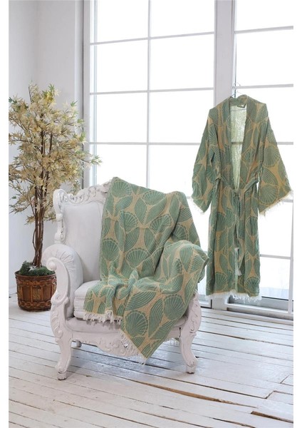 Jakarlı Premium Kalite %100 Pamuk Kimono Kuşaklı Peştemal Bornoz Plaj Kıyafeti Sabahlık
