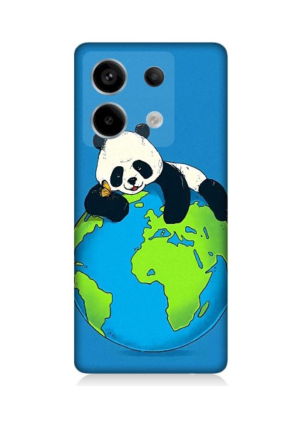 Redmi Note 13 Pro 5g Uyumlu Yorgun Panda ve Dünya Desenli Silikon Kılıf