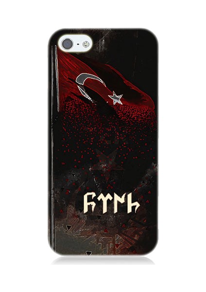Apple Iphone 5 Uyumlu Bayrak ve Göktürkçe Türk Desenli Silikon Kılıf