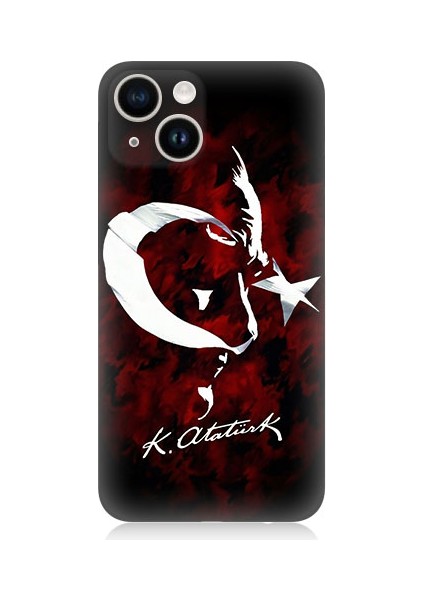 Apple Iphone 13 Uyumlu Bayrak ve Atatürk Imza Desenli Silikon Kılıf
