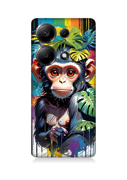 Redmi Note 13 Pro 4g Uyumlu Sevimli Maymun ve Yapraklar Desenli Silikon Kılıf