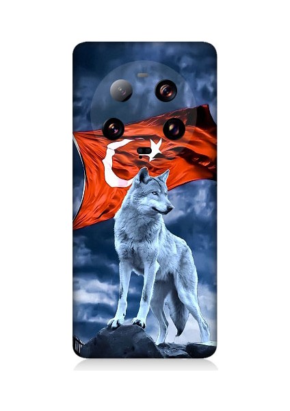 Xiaomi 13 Ultra Uyumlu Kurt Göktürk ve Bayrak Desenli Silikon Kılıf