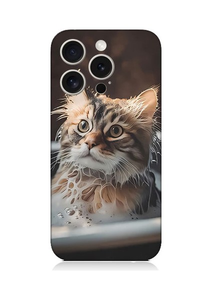 Apple Iphone 15 Pro Max Uyumlu Banyo Yapan Kedi Desenli Silikon Kılıf