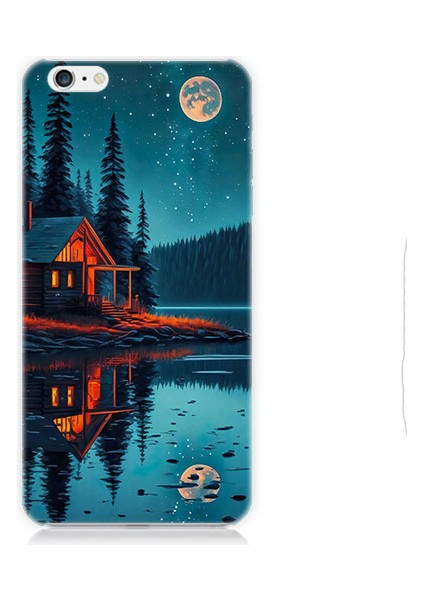 Apple Iphone 6 Uyumlu Ay ve Ahşap Ev Desenli Silikon Kılıf