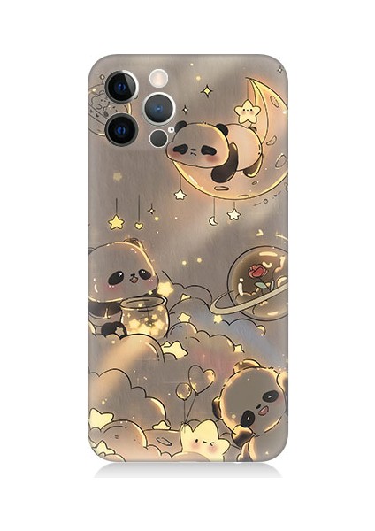Apple Iphone 12 Pro Max Uyumlu Panda ve Gezegenler Desenli Silikon Kılıf