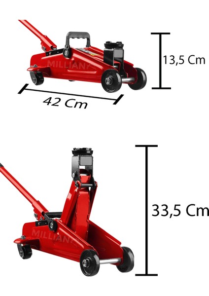 2,5 Tona Kadar Arabalı Tekerlekli Hidrolik 2 Ton Timsah Kriko Taşıma Çantalı 2 Yıl Garantili