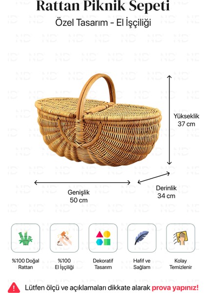 Bohem Large Boy Piknik Sepeti, Brunch Sepeti, Dekoratif Sepet, Iskandinav, Modern, Rattan indirimleri