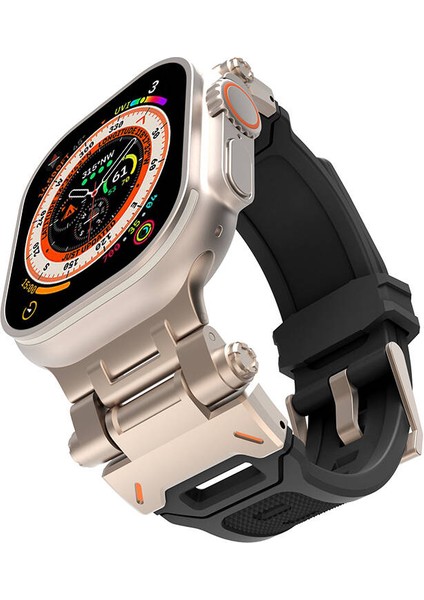 Apple Watch Ultra 49MM Kordon Dayanıklı Konnektör Kayışı Metal Silikon Tokalı Delikli Spor Uyumlu