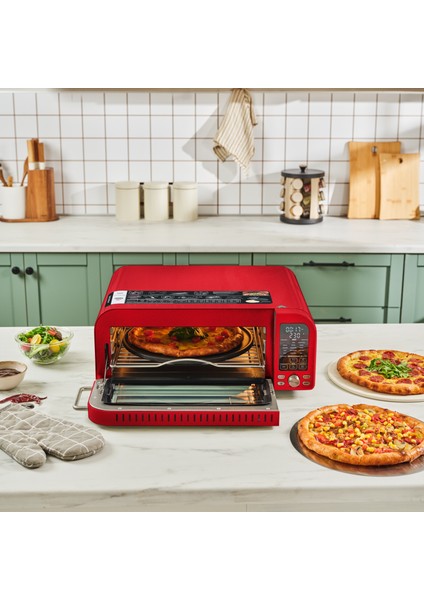 Multicrust Artisan Retro Pizza Makinesi ve Airfryer Metallic Red