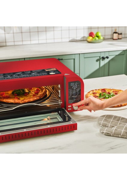 Multicrust Artisan Retro Pizza Makinesi ve Airfryer Metallic Red