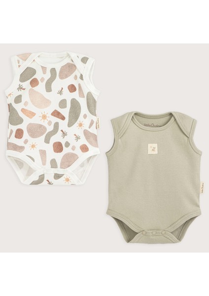 Joyful Yenidoğan Kolsuz 2li Body Set Yeşil-Ekru