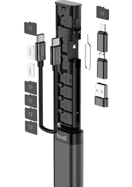 Cable Stick 9'u 1 Arada Temel Seyahat Şarj ve Veri Senkronizasyon Kablo Çubuğu - Siyah DC516B