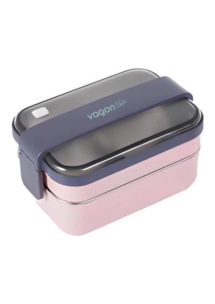 Paslanmaz Çelik Çift Katlı Bölmeli 1200 ml Saklama Kabı BL-20183 - Pembe