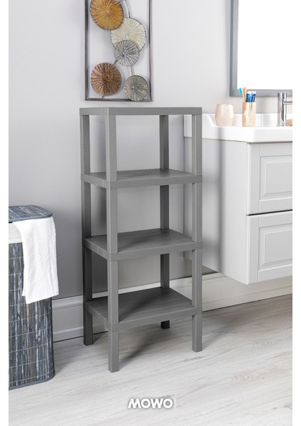 Shelf 4 Katlı Düzenleyici Raf Ünitesi Gri, Kitaplık, Banyo, Mutfak Rafı. Ayakkabılık, Organizer