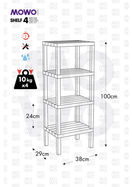 Shelf 4 Katlı Düzenleyici Raf Ünitesi Gri, Kitaplık, Banyo, Mutfak Rafı. Ayakkabılık, Organizer