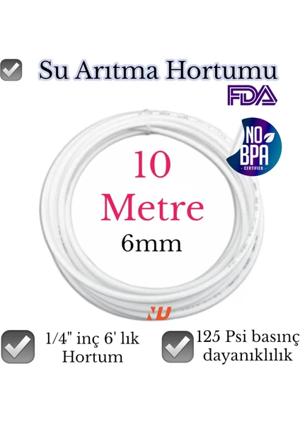 Su Arıtma Hortumu 1/4 Inç 6 mm 10 Metre