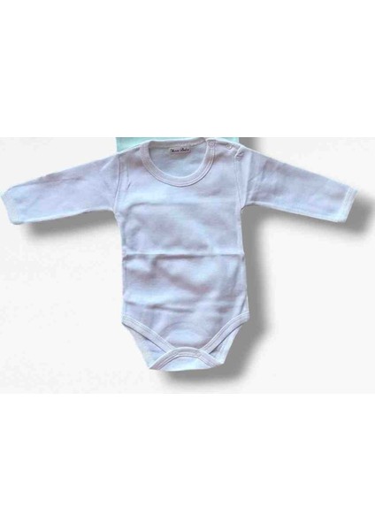 Bebek Unisex Tekli Uzun Kollu Body Beyaz Çıtçıtlı Zıbın Atlet