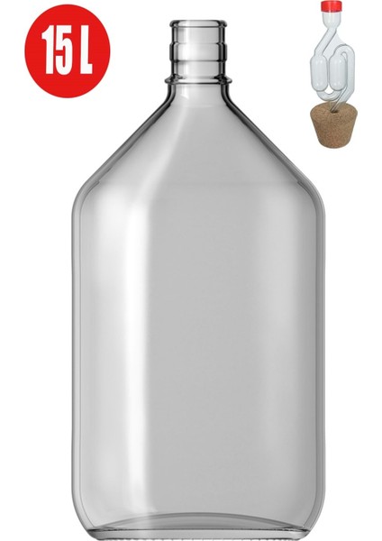 15 Litre Cam Damacana Mantar Kapaklı Hava Kilitli Set