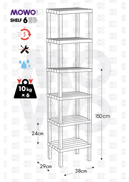 Shelf 6 Katlı Düzenleyici Raf Ünitesi Gri, Kitaplık, Banyo, Mutfak Rafı. Ayakkabılık, Organizer