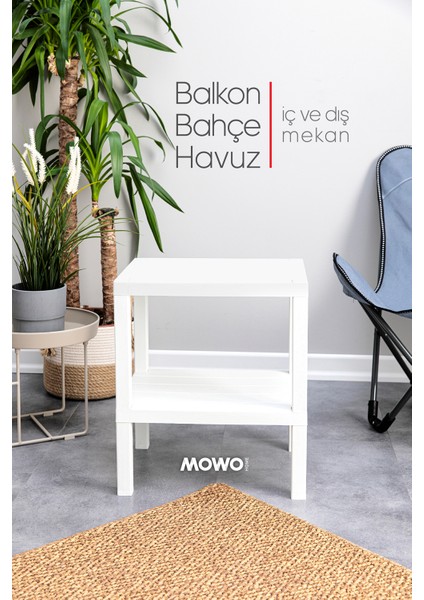 Mowo Home Shelf 2 Katlı Bahçe Sehpası, Gazetelikli Masa, Havuz, Plaj, Balkon, Banyo, Mutfak Sehpası