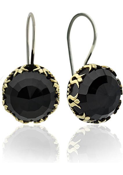 Oniks Taşlı Lale Motifli Yuvarlak Otantik Gümüş Kadın Set modelleri