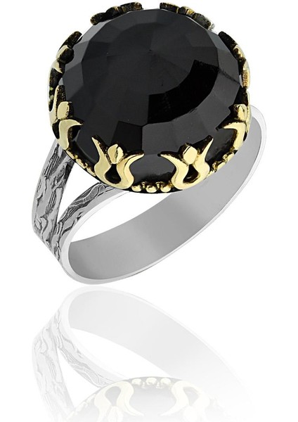 Oniks Taşlı Lale Motifli Yuvarlak Otantik Gümüş Kadın Set fırsatları