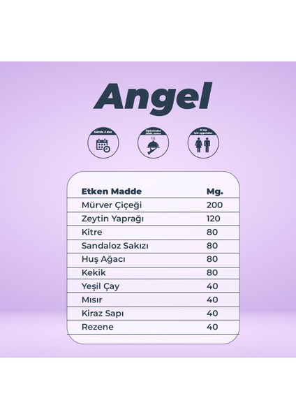 Angel 90 Kapsül 650MG - Civanperçemi İçeren Takviye Edici Gıda