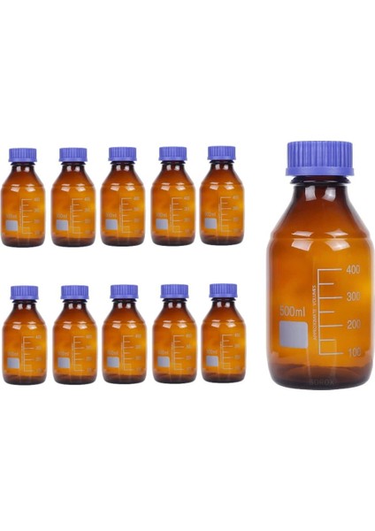Amber Cam Şişe 500 mL - Vida Kapaklı Boş Numune Şişesi - Otoklav Şişe - 10 Adetlik Toptan Set