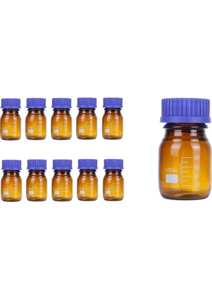 Amber Cam Şişe 100 ml - Vida Kapaklı Boş Numune Şişesi - Otoklav Şişe - 10 Adetlik Toptan Set