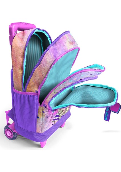 Kids Pembe Mor Fashion Girl Desenli Üç Bölmeli Çekçekli Okul Sırt Çantası 23955 modelleri