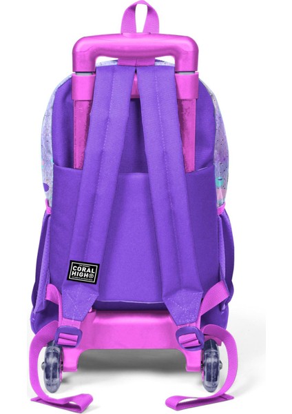 Kids Pembe Mor Fashion Girl Desenli Üç Bölmeli Çekçekli Okul Sırt Çantası 23955 fırsatları