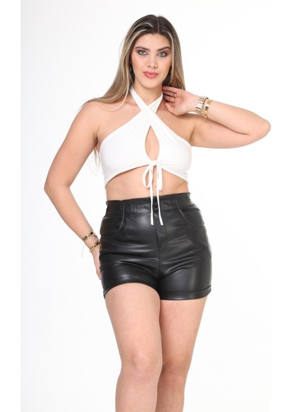 Esnek Rahat Boyundan Bağlamalı Crop Top modelleri