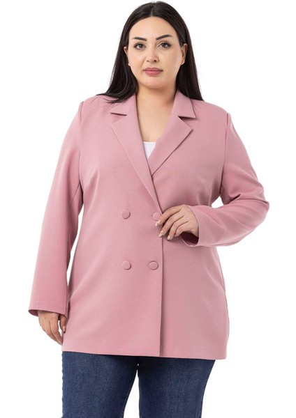 Büyük Beden Kaplama Düğmeli Kruvaze Gül Kurusu Astarsız Ceket fiyatları