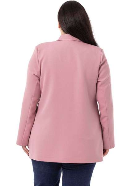 Büyük Beden Kaplama Düğmeli Kruvaze Gül Kurusu Astarsız Ceket modelleri