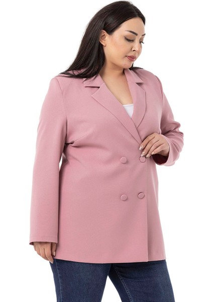 Büyük Beden Kaplama Düğmeli Kruvaze Gül Kurusu Astarsız Ceket fırsatları