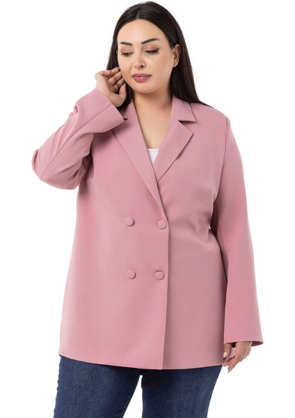 Büyük Beden Kaplama Düğmeli Kruvaze Gül Kurusu Astarsız Ceket indirimleri