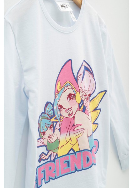 For You Kids 4'lü Winx Baskılı Tshirt Şort Pantolon Beyaz Takım