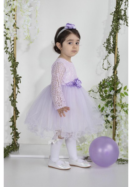 Minimony 6-24 Ay Uzun Kol Tüllü Kız Bebek Çocuk Bayramlık Abiye Gelinlik Elbisesi 1009 modelleri