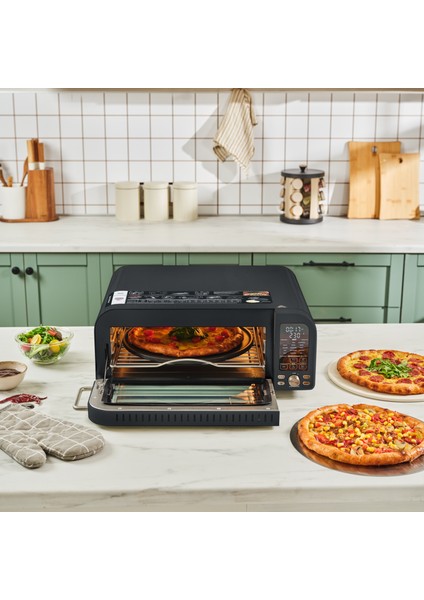 Multicrust Artisan Retro Pizza Makinesi ve Airfryer Mat Siyah