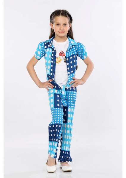 Kız Çocuk 3'lü Takım Bağlamalı Gömlek-T-Shirt ve Geniş Paça Pantolon MRN2420 fiyatları