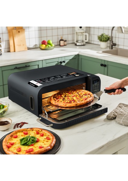 Multicrust Artisan Retro Pizza Makinesi ve Airfryer Mat Siyah