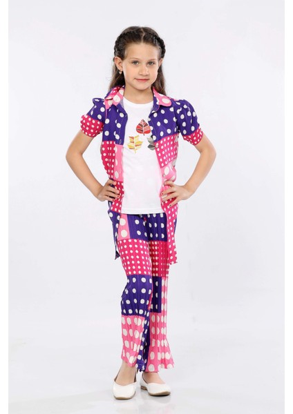 Kız Çocuk 3'lü Takım Bağlamalı Gömlek-T-Shirt ve Geniş Paça Pantolon MRN2420 fiyatları