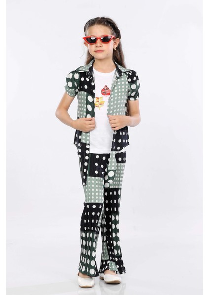 Kız Çocuk 3'lü Takım Bağlamalı Gömlek-T-Shirt ve Geniş Paça Pantolon MRN2420 fiyatları