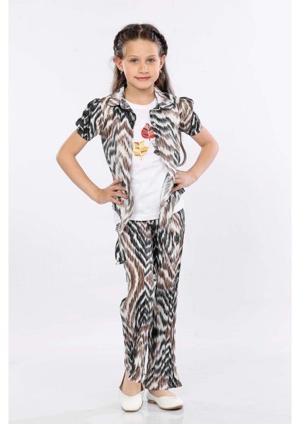 Kız Çocuk 3'lü Takım Bağlamalı Gömlek-T-Shirt ve Geniş Paça Pantolon MRN2419 fiyatları