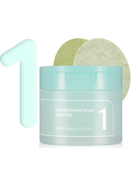 No.1 Centella Re-Leaf Green Toner Pad - Cilt Tahrişini Azaltan, Nemlendiren, Vegan Tonik Ped 190 ml