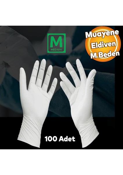 Muayene Eldiveni Beyaz M Beden Pudralı Lateks Hijyenik Tek Kullanım Eldiven 100 Adet 50 Çift