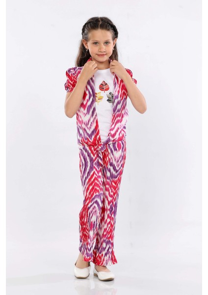 Kız Çocuk 3'lü Takım Bağlamalı Gömlek-T-Shirt ve Geniş Paça Pantolon MRN2419 fiyatları