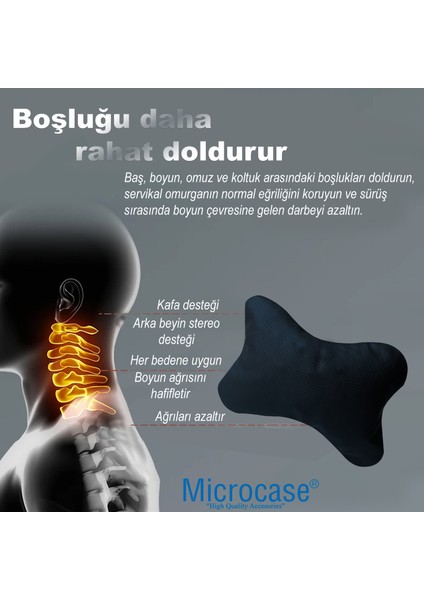 3D Ortopedik Oto Araç Oyuncu Koltuk Boyun Yastığı 25X17CM 1 Adet AL4335 Siyah