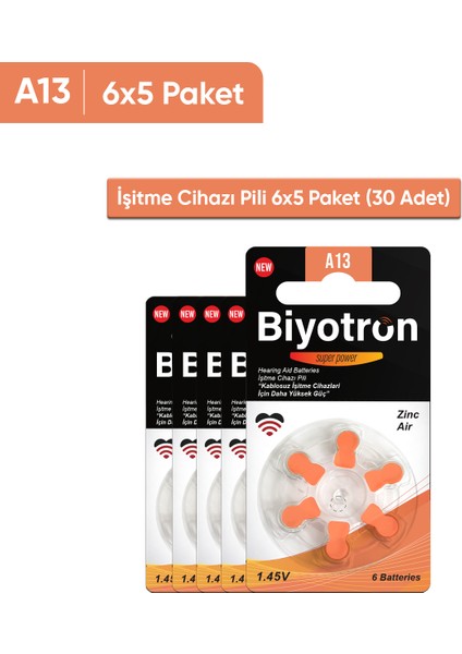 Premium A13 İşitme Cihazı Pili 6x5 (30 Adet)